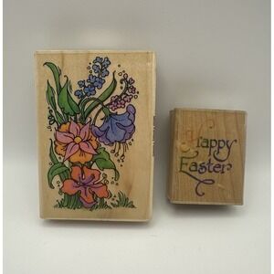 Stampendous Fantasy Flowers M033 Easter Wish E106 Wood Rubber Stamp Lot Vtg 1994